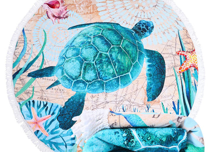 LIVILAN Sea Turtle Round Beach Towel, Microfiber, 59" Diameter, Quick Dry, Sand Free, Ocean Sea Turtle Gifts