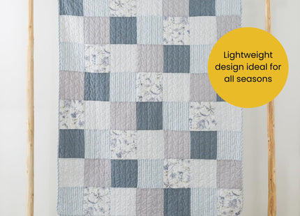 SLPR - Cotton Quilted Throw Blanket, 50" x 60" Blue Floral, Coastal Dream