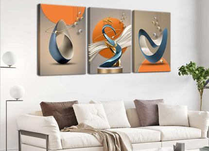 Modern Abstract Wall Art Set of 3, Golden Deer Prints, Framed, 16x24 in