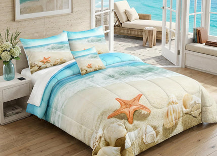 Bedbay Seashell Comforter Coastal Bedding Comforter Set Twin Size Boys Girls Beach Theme Bedding Set Room Decor Starfish Seashore Beach Quilt Set 2 Pcs (Conch,Twin)