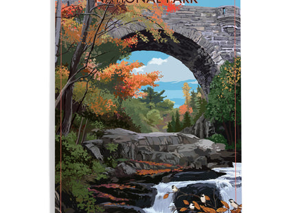 Lantern Press Acadia National Park, Maine, Stone Bridge, 12x18 Inch Aluminum Sign, Indoor or Outdoor Use