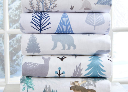 Market & Place 100% Turkish Cotton Flannel Sheet Set | 4 Piece Deep Pocket Novelty Cozy Winter Bed Sheets | Double Brushed for Extra Softness & Comfort | Alpine Collection (Queen, Moose)
