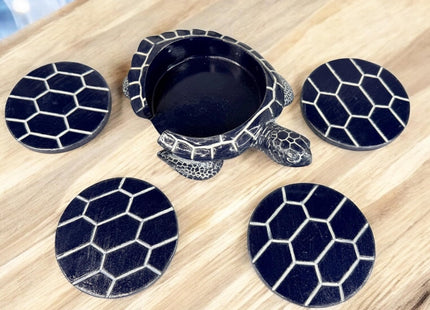 Sea Turtle Coaster Set - Coastal Ocean Beach Decor - Rustic Nautical Navy Blue and White Finish