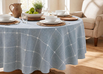 Horaldaily Farmhouse Plaid Tablecloth, Blue, 70×70 Inch Round