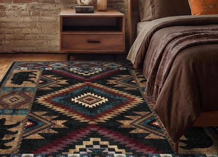 YIHOUSE Rustic Cabin Area Rug for Bedroom 5x7,Machine Washable Lodge Bear Rug,Non-Slip Low Pile Print Pattern Western Rug for Living Room