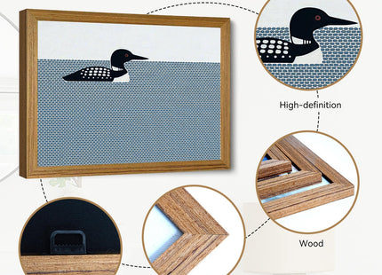 Framed Canvas Wall Art Loon Swimming on Blue Water Art Prints 8x10in