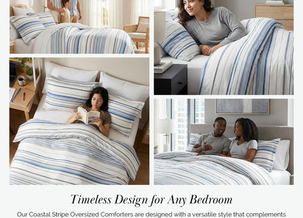 Twin XL Coastal Comforter Set w/ 1 Pillow Sham, Coastal Stripe Blue Bedding