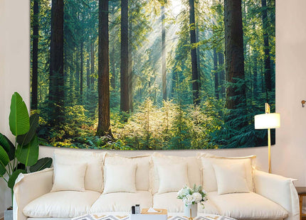 Kanuyee Sunlit Forest Landscape Tapestry, Tranquil Nature Wall Hanging for Room Decor, Peaceful Greenery Home Decor 60L x 44W