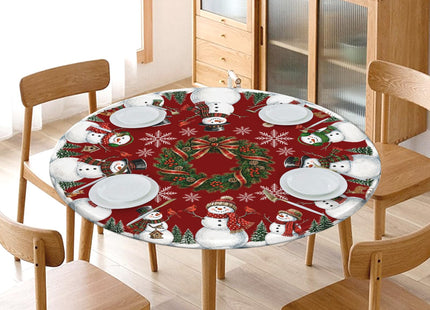 Christmas Snowman Round Fitted Tablecloth with Elastic for 36-40" Tables