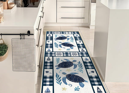 Coastal 2x6 Runner Rug Nautical Sea Turtle Runner Rugs Machine Washable