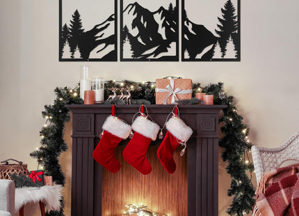 Sanwarm Wall Decor, 3 Pieces, Black Metal, for Home Mountain Woodland