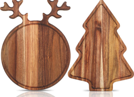 Umigy 2 Pcs Christmas Charcuterie Board Acacia Wood Cutting Board,Reindeer