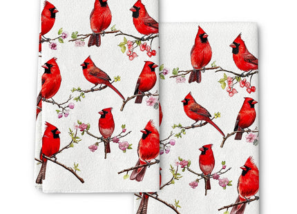Pintukee Red Cardinal Kitchen Towels Set of 2 Christmas Dish Towels Absorbent Tea Hand Towel for Baking Cooking, Cardinal Lovers Gifts for Women, Winter Kitchen Christmas Decor