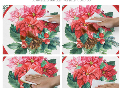 Christmas Holly Tablecloths Round Tablecloth Fitted Elastic Table Cover Washable for Kitchen Dining Picnic Party Fit T able 40-44
