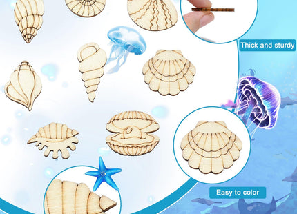 UR URLIFEHALL 200 Pcs Unfinished Wooden Shell Shapes Blank Wood Slices Seashell Wooden Craft Embelishments for DIY Scrapbooking Home Decor