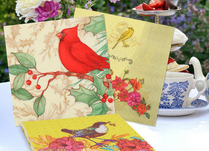 40 pack 4 Styles 6.5 In Cute Bird Decoupage Paper Napkins，Beautiful Cocktail Napkins for Mother's Day, Fall, All Seasons - Decorative Chickadee Design