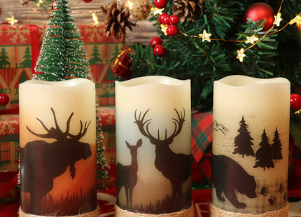 GenSwin Flameless Led Candles with Hemp Rope & Timer Deer Moose Bear
