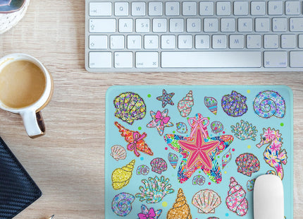 PaJiaNi Wildflower Seashell Clam Summer Mouse Pad,Blue Coastal Beach Mouse Pad,Ocean Seahorse Starfish Desk Mat,Girly Summer Desk Pads for Dorm Home Office Desktop Decor,11.8x9.8 Inch
