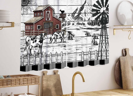 Lnepty Rustic Farmhouse Kitchen Curtains,Retro Animal Farm Cow Wood Wooden Country Cabin Black White Western Window Treatment Drapes for Bedroom Living Room 2 Panels,55X39 Inch