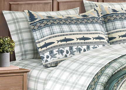 Chezmoi Collection Ridge 7-Piece Northwest Cabin Lodge Bed in a Bag Full Comforter Set - Multicolor Pine Tree Fish Deer Printed Microfiber Bedding Set