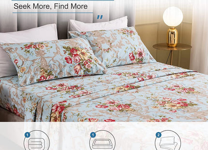 ABREEZE 100% Egyptian Cotton Sheet Set Queen Beach Themed Bedding Sets Coastal Bedding Seashells and Starfish Nautical Bedding with Deep Pocket Fitted Sheet 4-Pieces