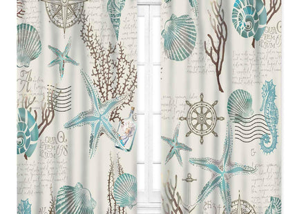 Nautcial Starifish Window Curtains, Beach Theme Coastal Seashell Starfish Blue Coral Rod Pocket Drapes for Bedroom Living Room Kids Room Bathroom Kitchen Window Treatments 2 Panel Sets, 42"x45" Inch