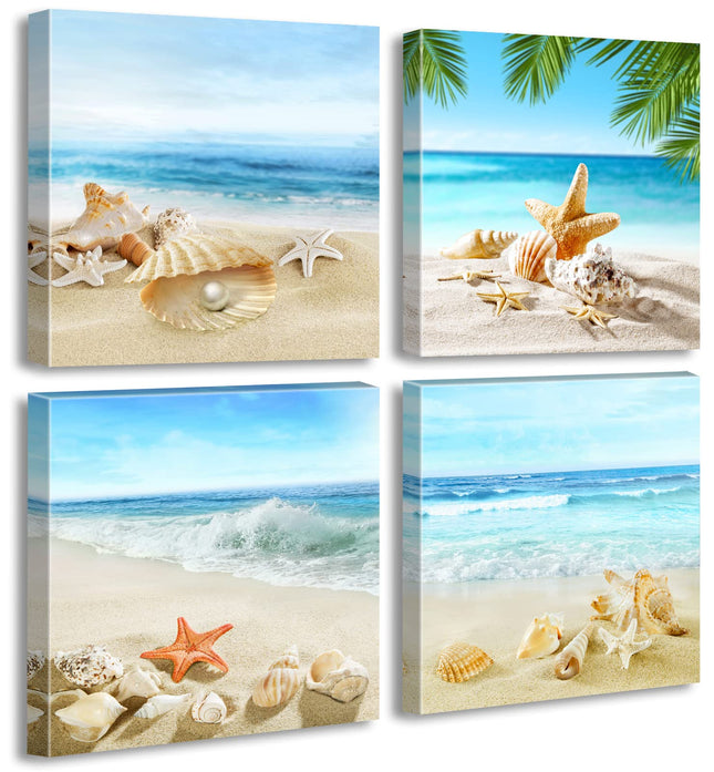 Beach Seashell Starfish Canvas Wall Art Decor Nautical for Bathroom Bedroom