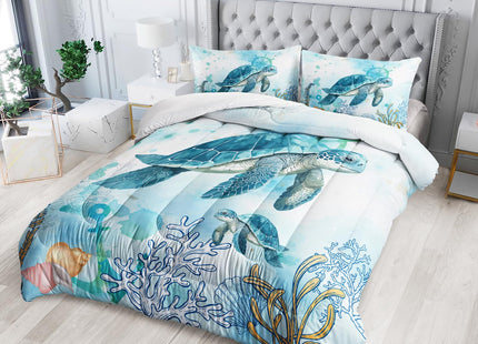 Nttopship Azure Sea Turtle Comforter Set - Twin Size, Ocean Theme Bedding Set for Kids - All Season Comforter and 2 Pillowcases