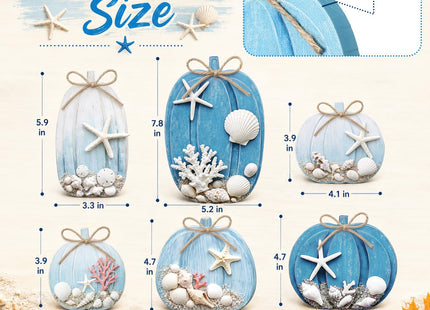 Leinuosen 6 Pcs Coastal Pumpkin Decor, Blue Fall Decorations for Home