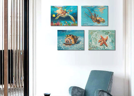 JZLDZS Ocean Wall Art Octopus Canvas Prints, 12x16 Inch Framed, Blue