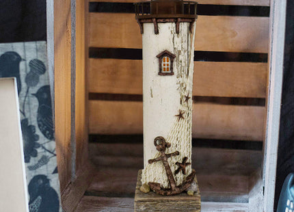 Wooden Lighthouse Decor with Light, Decorative Nautical Lighthouse Nightlight Rustic Ocean Sea Beach Themed Lighthouse Decoration