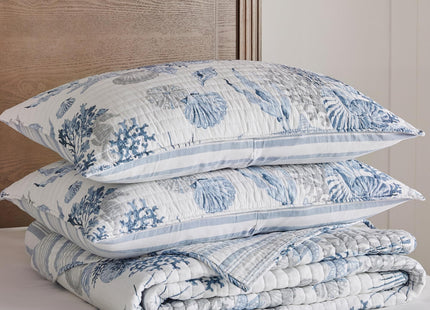 Levtex Home - Coral Landing Quilt Set - Full/Queen Quilt and Two Standard Shams - Coastal - Navy Blue Grey White - Quilt (88x92in.) and Shams (20x26in.) - Reversible - Cotton