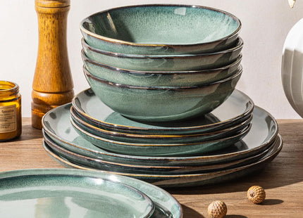GBHOME Stoneware Dinnerware Sets for 6,18 Piece Rustic Plates and Bowls Set