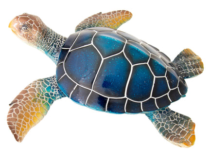 Corner Merchant Sea Turtle Statue Garden Decor Tabletop Display and Wall Hanging Sea Turtle Sculpture (Navy, 16"x15")