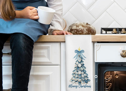 Mcehtle Coastal Beach Oyster Merry Christmas Tree Kitchen Towels,