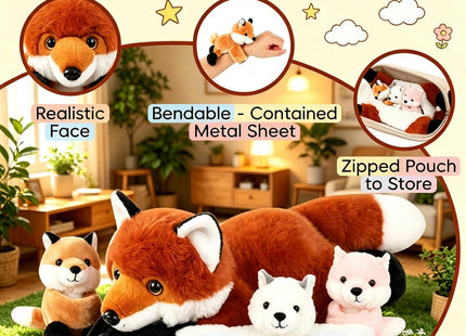 Youthfuljive 4 in 1 Fox Stuffed Animal Plush Set, 19" Large Mommy Red Stuffed Fox Plush Toy with 3 Baby Foxes Fox Plushies Pillow Fox Toys for Girls Boys Kids Birthday Christmas Plush Gifts Decor