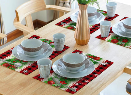 Christmas Placemats Set of 4 - Xmas Bells Place Mat 12x18 Inch Buffalo Plaid Pinecone Table Mat for Party Kitchen Dining Home Holiday Party Decor