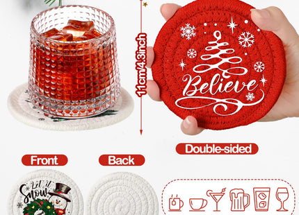 Leinuosen 6 Pcs Christmas Coasters, Cotton Xmas Snowman Cup Mats
