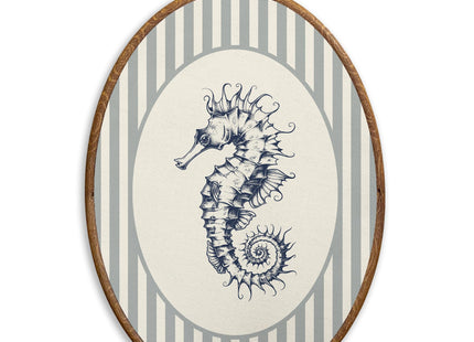 SONMYSULIL Coastal Beach Seahorse Wall Art Decor, Ocean Beach Nursery Oval Wall Hanging Decor, Blue Striped Ocean Seahorse Framed Canvas Prints for Home Bedroom Kids Nursery Room, 8.6x11.4 Inch
