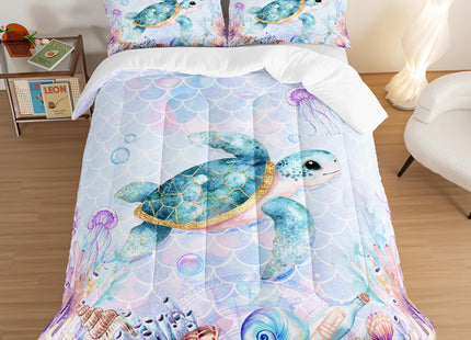 UEVBF Coastal Sea Turtle Comforter Set Twin Size with 2 Pillowcases.