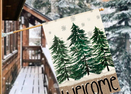 AVOIN colorlife Welcome Pine Tree Christmas Winter House Flag 28x40 Inch