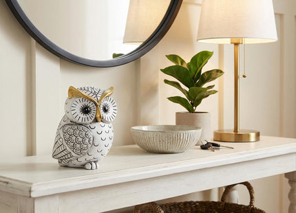 Smadeer Black and White Owl Statue, Small Resin Owl Boho Shelf Decor