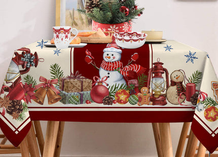 Hexagram Christmas Tablecloth Rectangle 52x70 Inch, Red Snowman Tablecloth