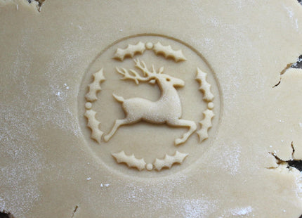 Fun Food Tools, Wood Cookie Stamp, 2.5 Inch (Reindeer and Holly CS-049)