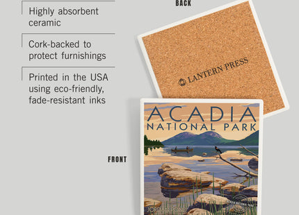 Lantern Press Acadia National Park, Maine, Celebrating 100 Years, Jordan Pond (Absorbent Ceramic Coaster, Single, Cork Back, Kitchen Table Decor)