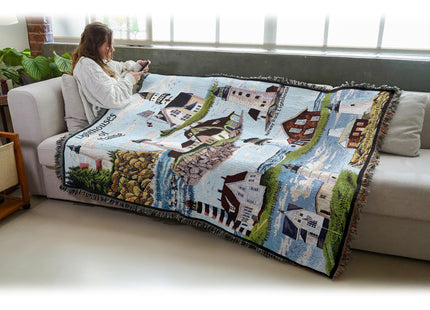 Lighthouses of Maine Blanket - Bass Harbor Cape Elizabeth Halfway Rock Sequin Neddick West Quoddy Portland Pemaquid - Coastal Ocean Gift Tapestry Throw Woven from Cotton - Made in the USA (72x54)