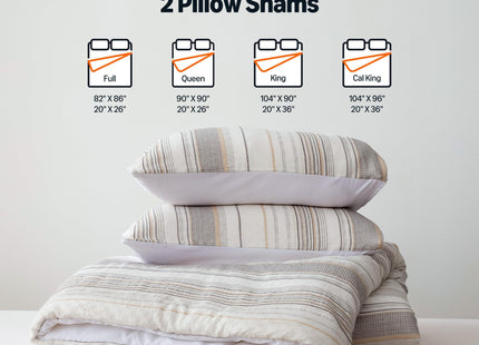 Amazon Basics Comforter Set, 3-Piece Jacquard Comforter and 2 Pillow Shams, All-Season Bedding, Queen, Beige Striped
