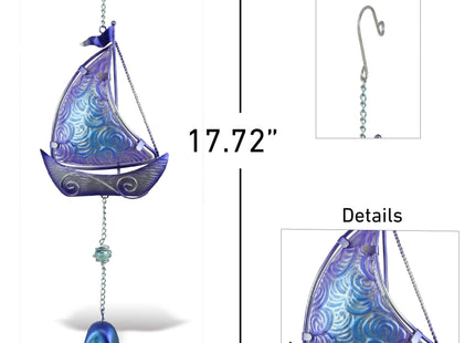 CoTa Global Hanging Nautical Glass Purple Sailboat Wind Chime Decoration