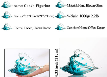 Qianwei Hand Blown Glass Conch Shell Figurines Ornament - Seashell Handmade Sea Animals for Home Crystal Glass Sculpture Coastal Decor - Ocean Beach Sea Shell Collection for Birthday Gift