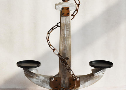 Wooden Anchor Candle Holder for 2 Candles，Rustic Candlestick Stand for Table Centerpiece ，Tall Candlestick with Unique Anchor Design for Home, Nautical,Beach & Lake House Decor（Brown）